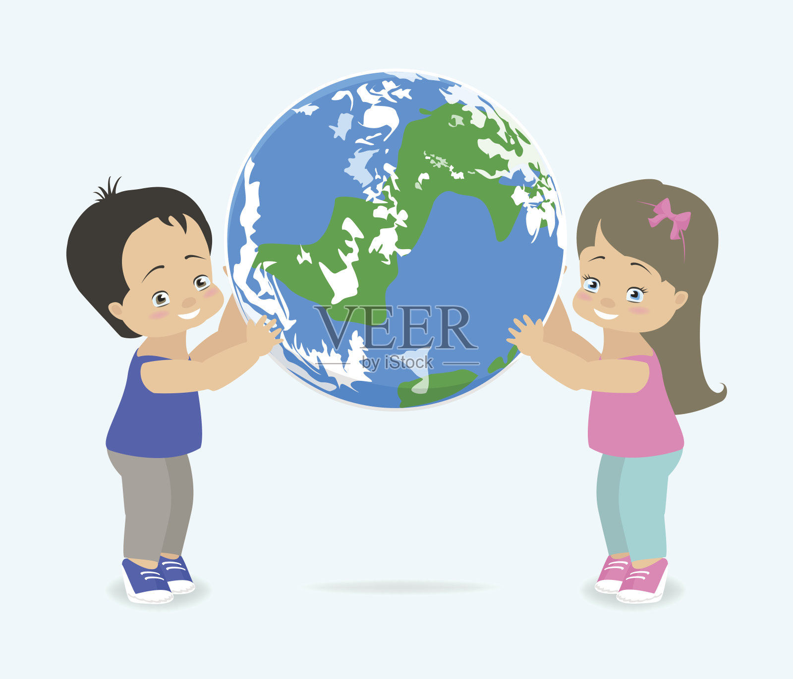 孩子们抱着地球。矢量图插画图片素材