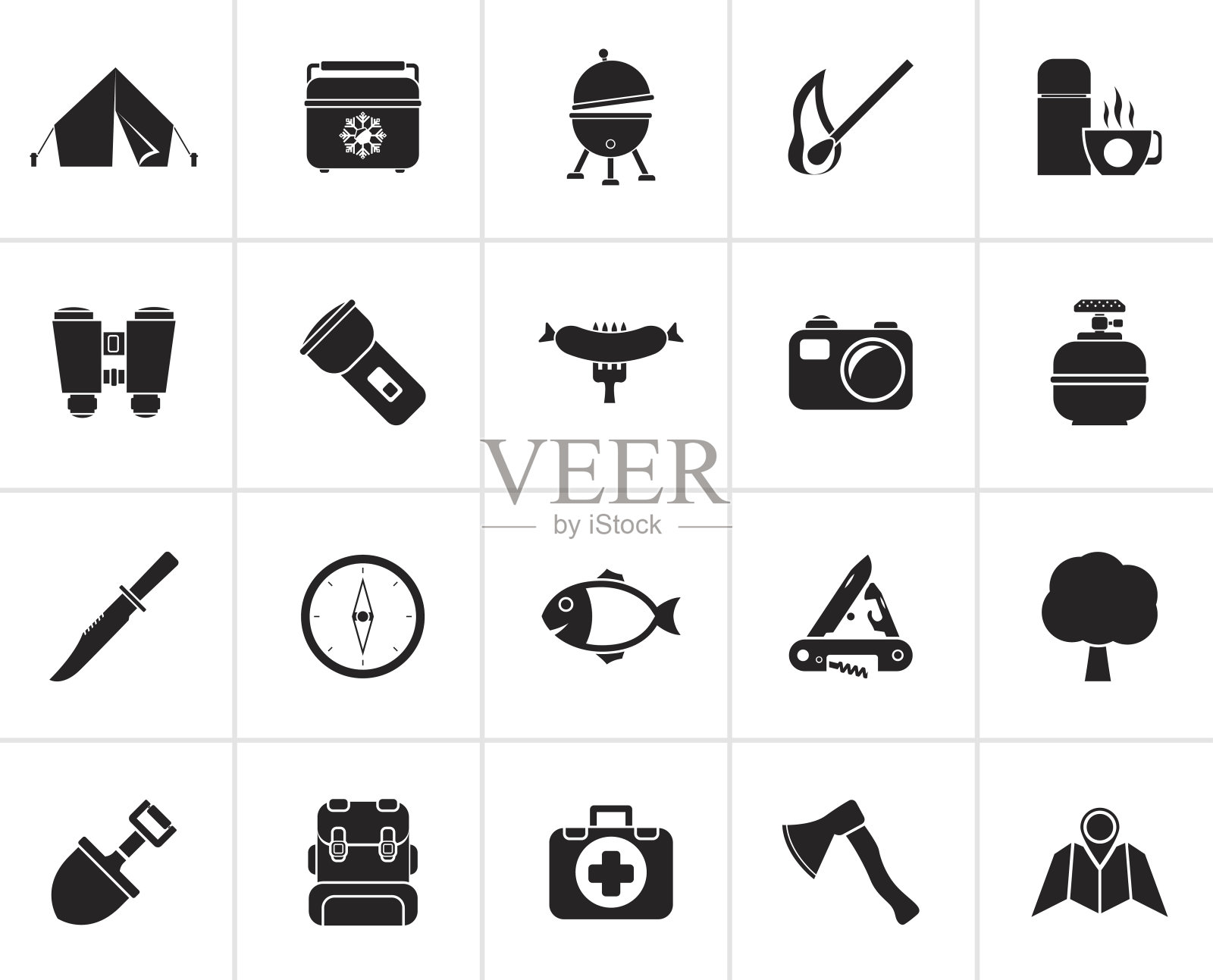 黑色露营、旅游和旅游标志图标素材