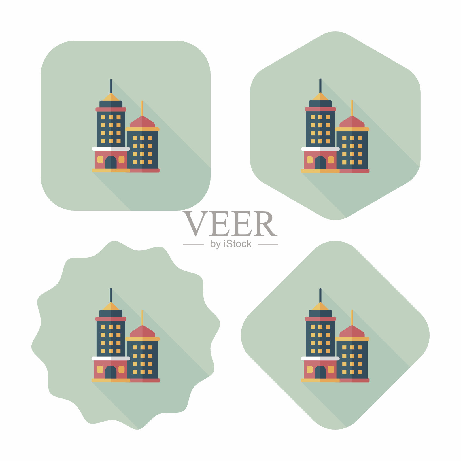 商业大厦平面图标与长影子,eps10图标素材