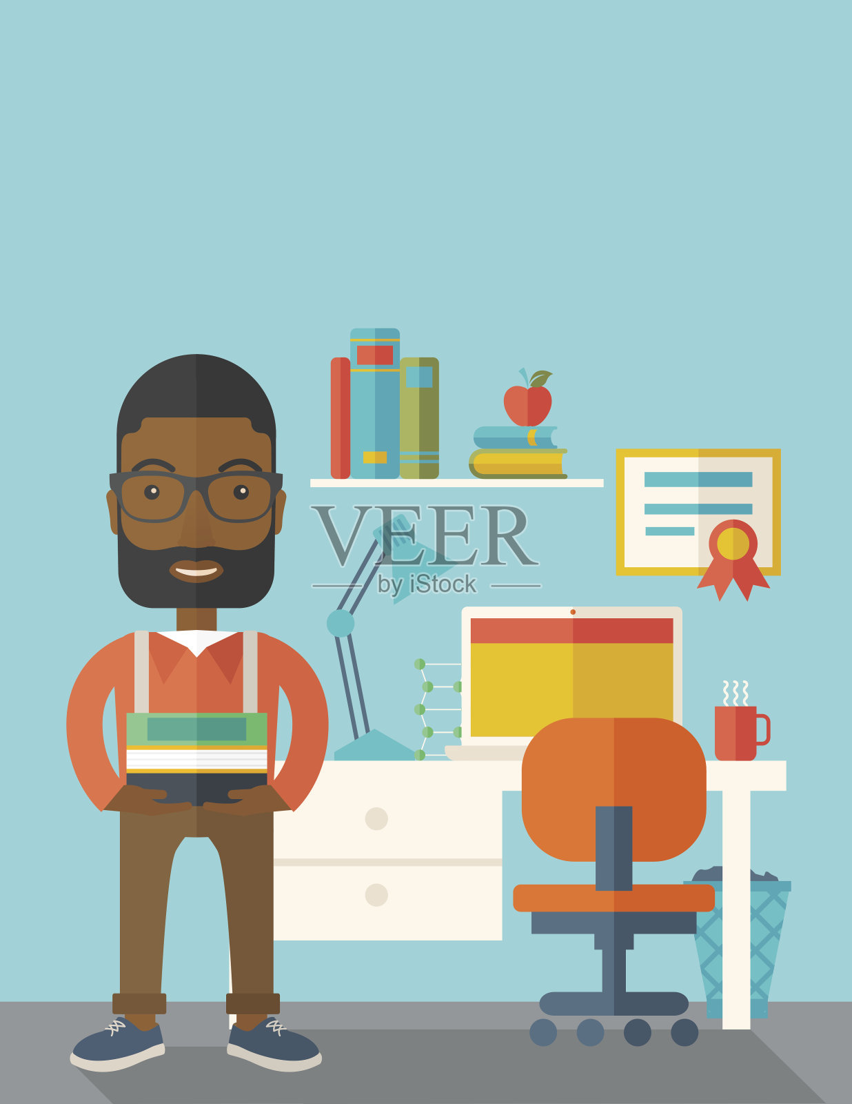 拿着一堆书的学生或讲师插画图片素材