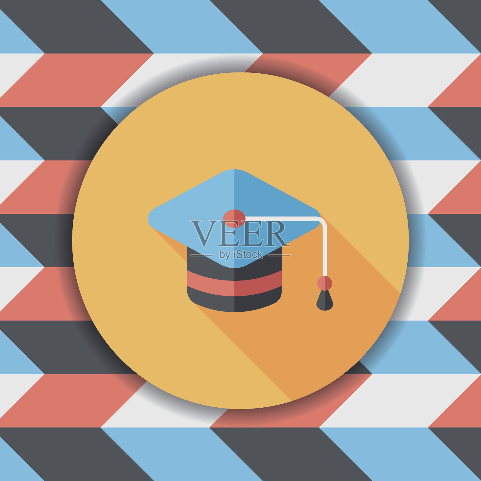 教育帽扁平图标与长阴影,eps10插画图片素材