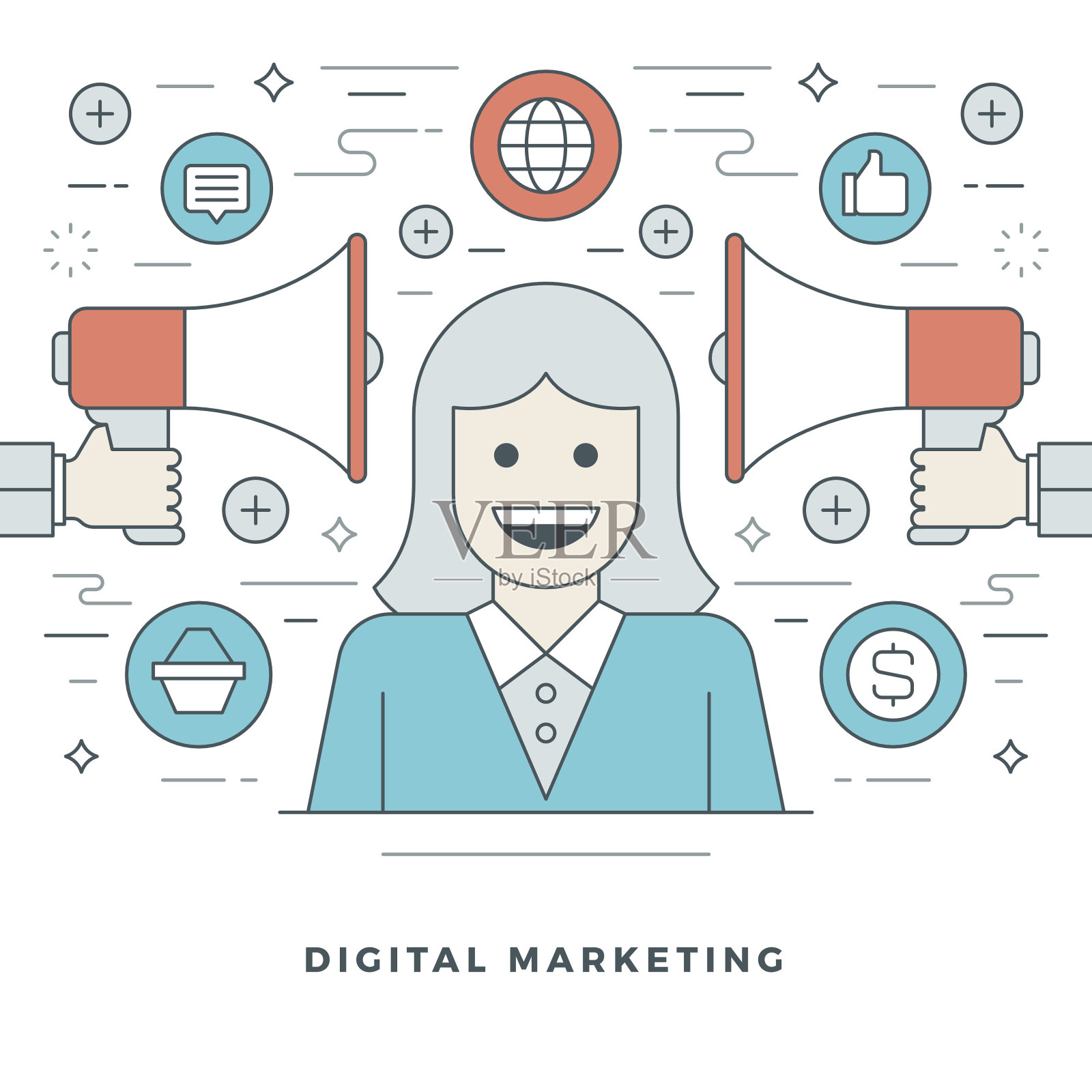 平面线业务概念矢量插图。现代细线型行程插画图片素材