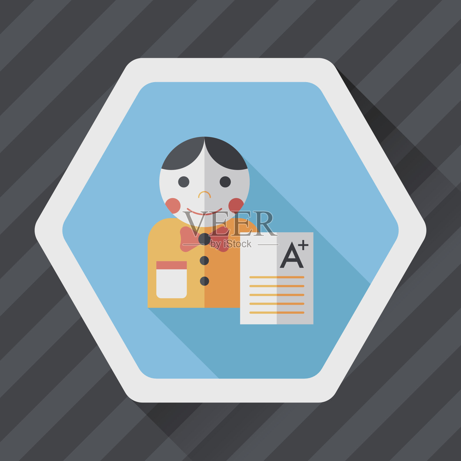 再加上在笔记本上的等级,扁平的图标加上长长的阴影插画图片素材