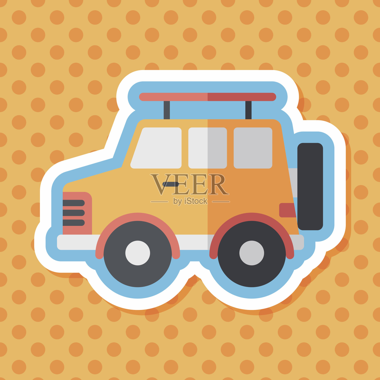 交通运动多功能车的平面图标与长影子插画图片素材