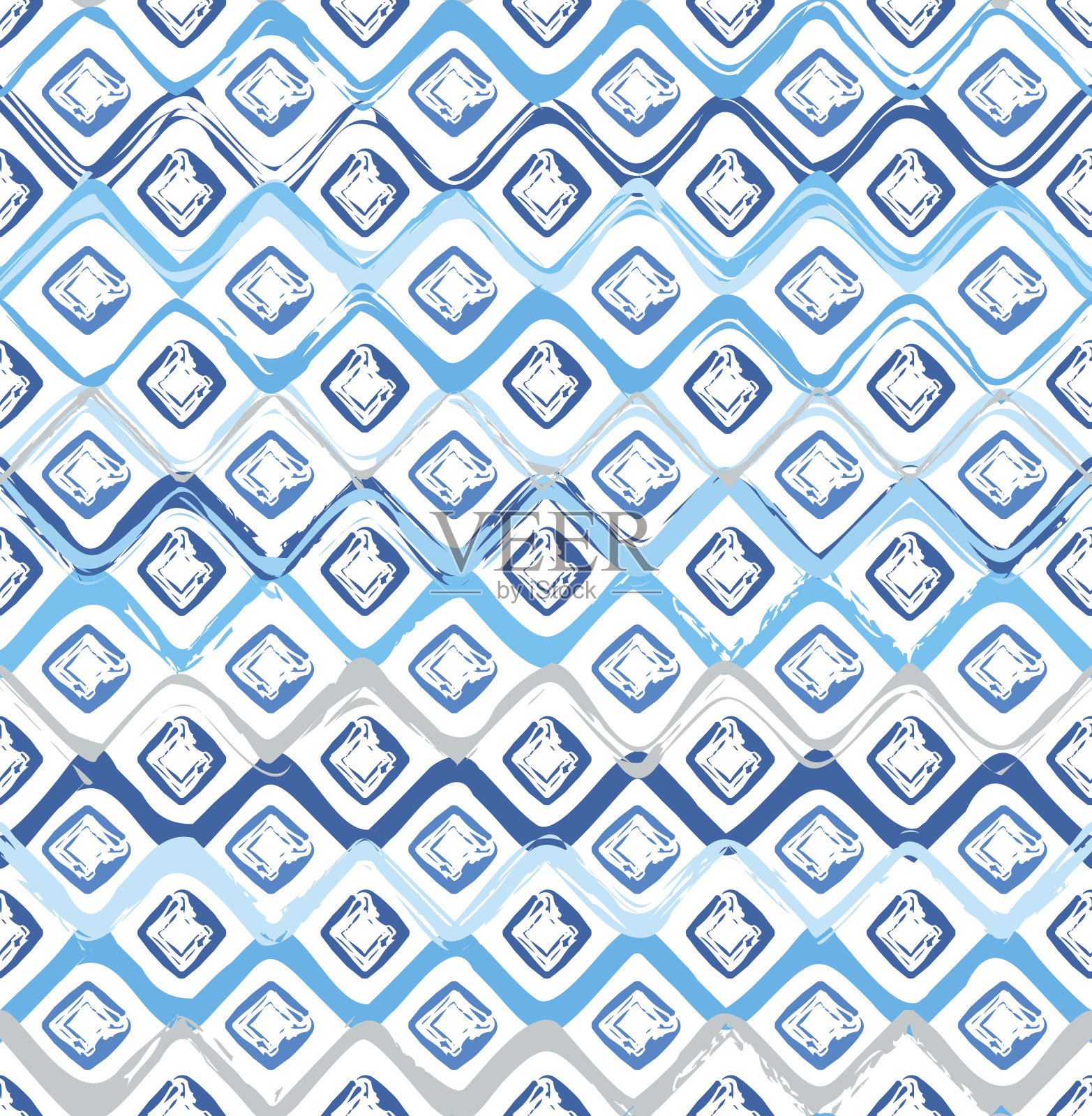 五颜六色的蓝色几何无缝图案。插画图片素材