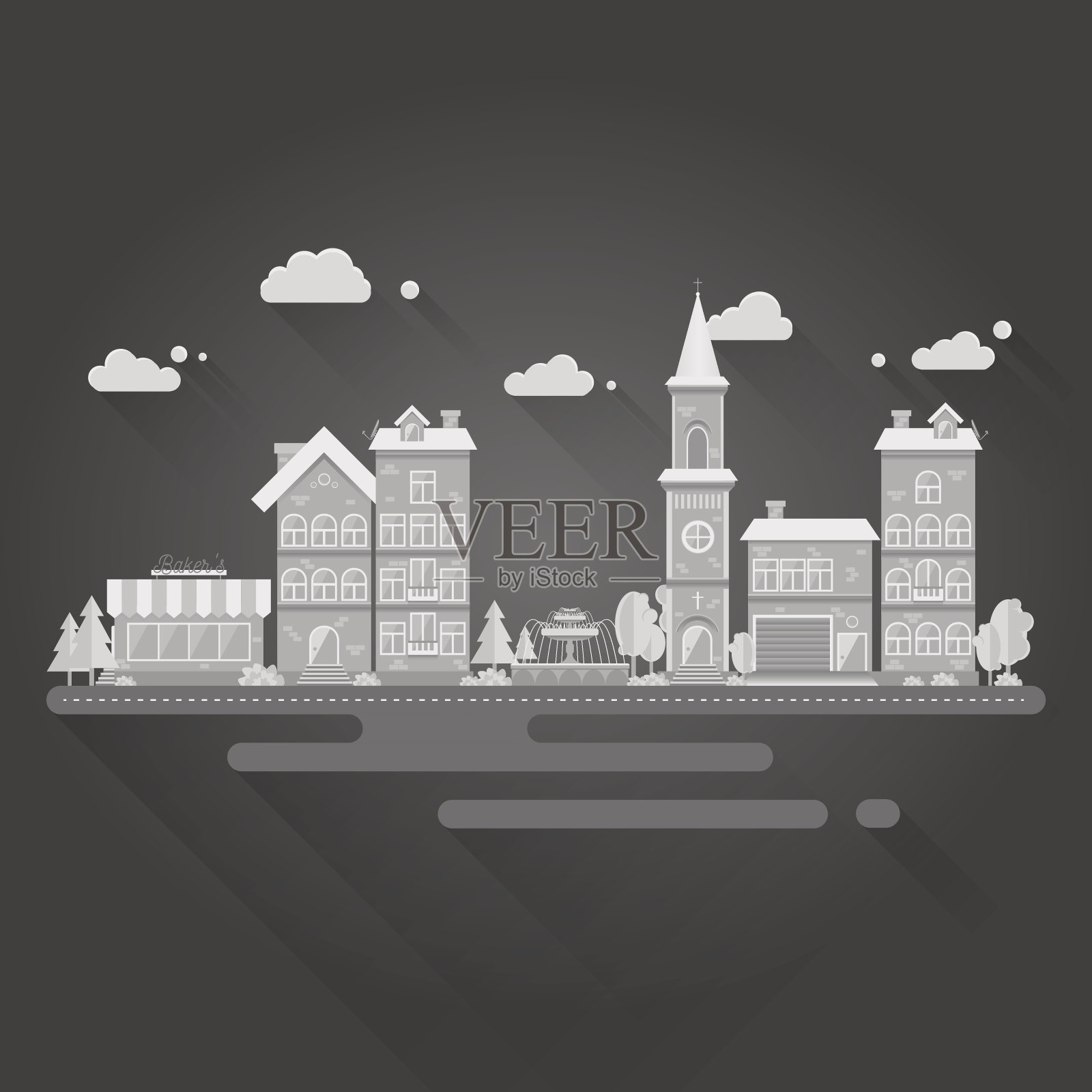 城市景观平面设计插图。插画图片素材