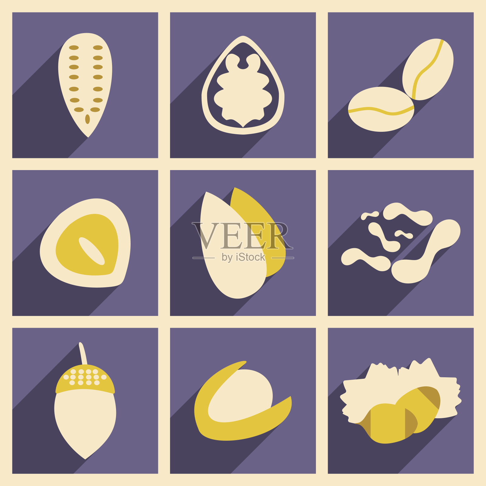 平与阴影概念和移动应用程序坚果图标插画图片素材