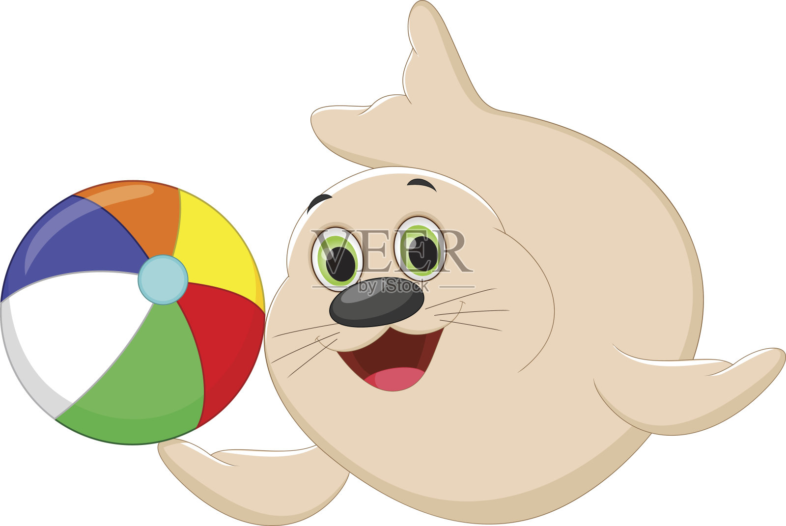 有趣的卡通海豹玩彩色的球设计元素图片