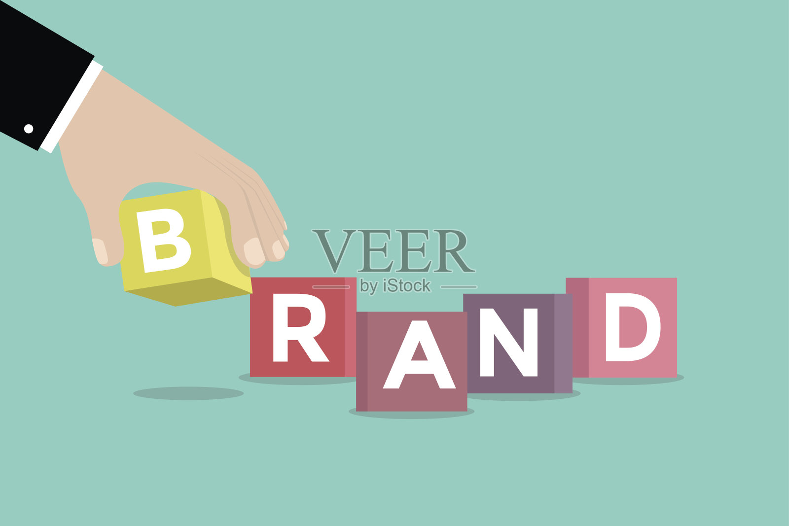 商人手拿品牌立方盒拼图插画图片素材