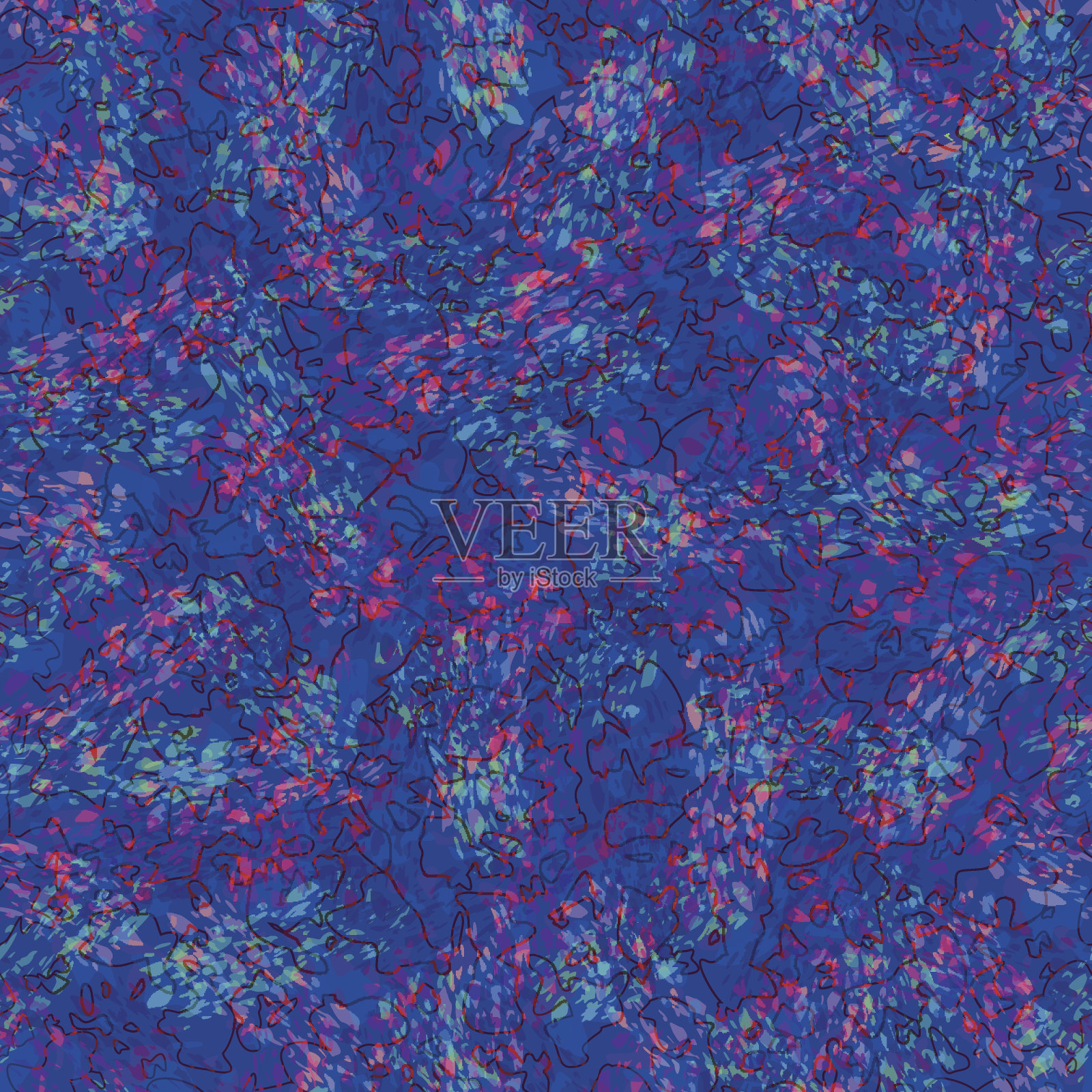 无穷无尽的蓝色和紫色斑点。插画图片素材