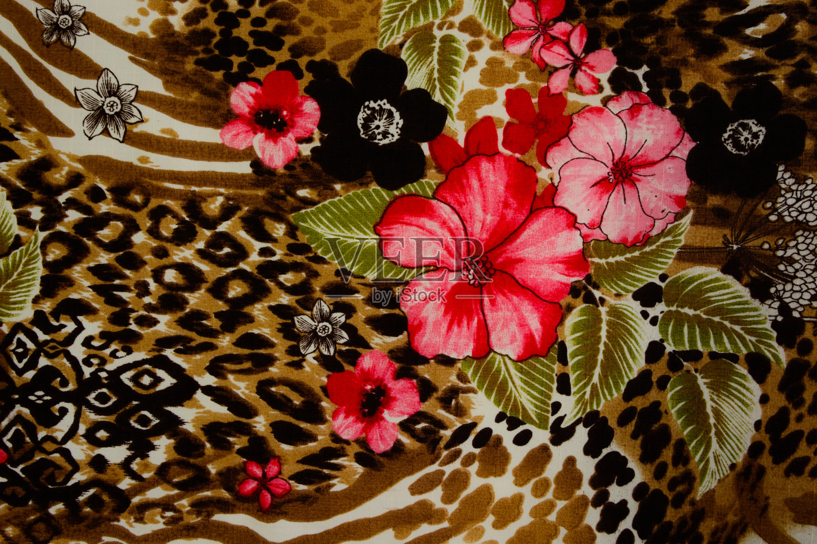 纹理印花织物条纹豹纹和花为背景照片摄影图片
