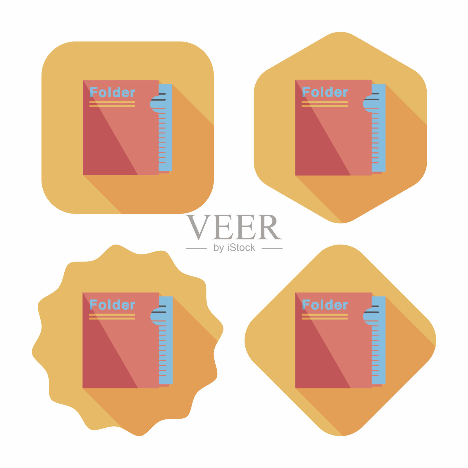 文件夹平面图标与长阴影,eps10图标素材