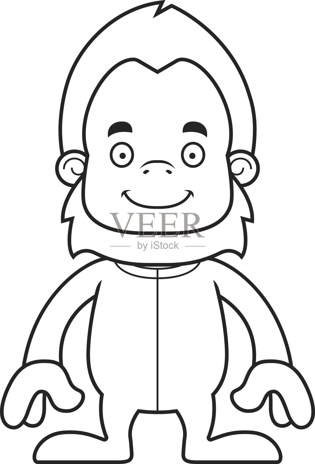 穿着睡衣的卡通微笑大脚野人插画图片素材