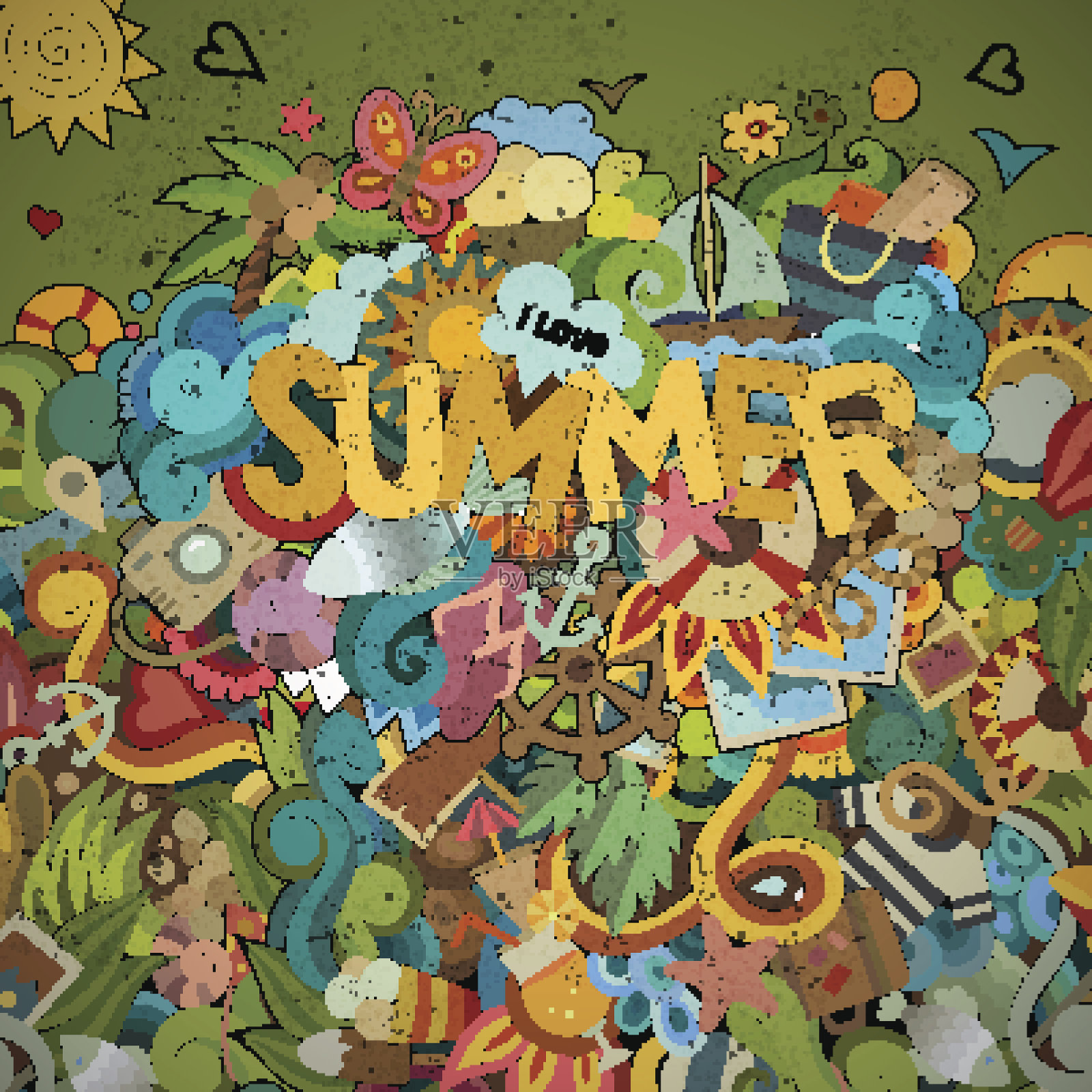 抽象的夏日装饰背景涂鸦插画图片素材