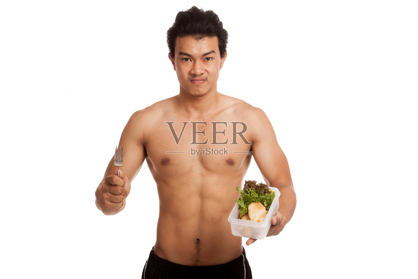 强壮的亚洲男人,干净的食物照片摄影图片