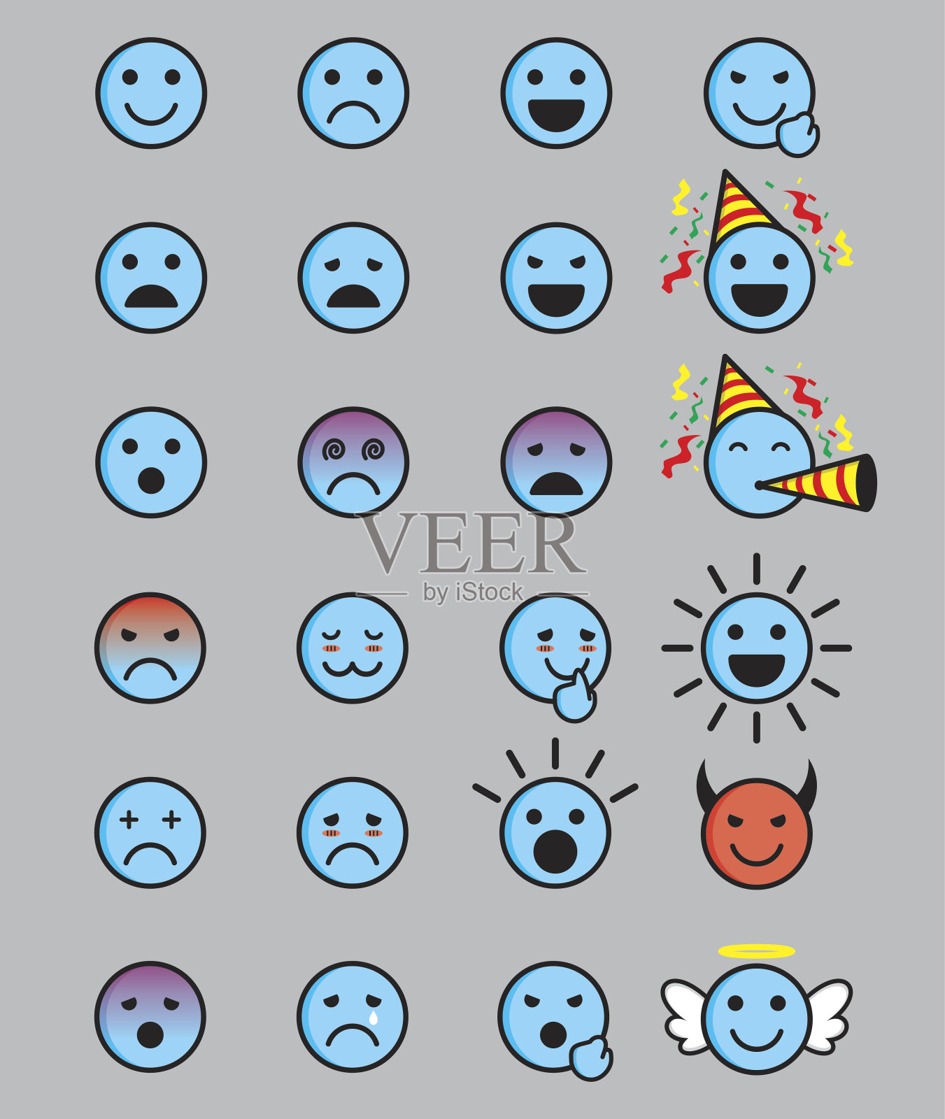 蓝色的表情符号插画图片素材