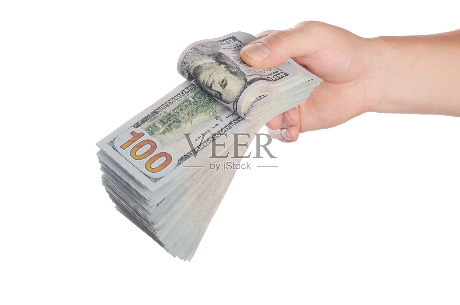 美元在人的手孤立在白色的背景照片摄影图片