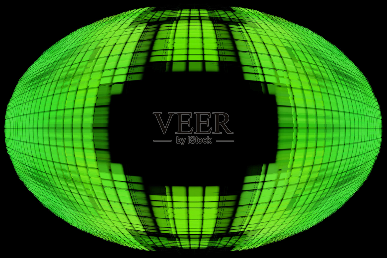 绿色球体形状,黑色背景,内部空白。照片摄影图片