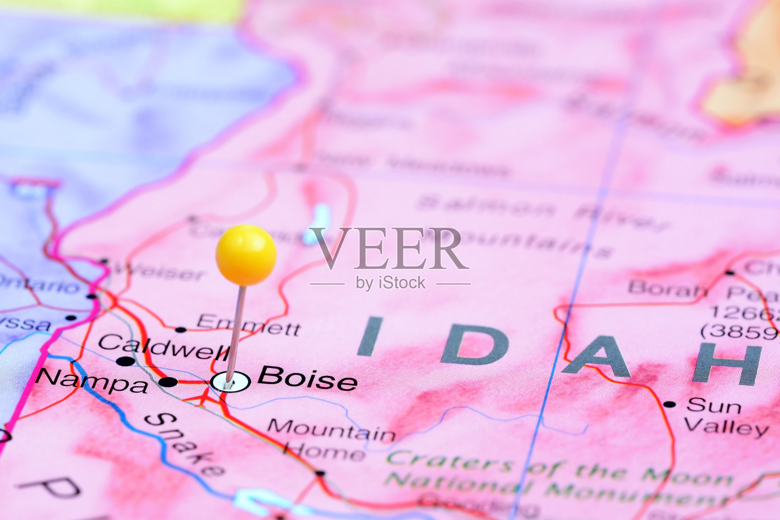 博伊西被钉在美国地图上照片摄影图片