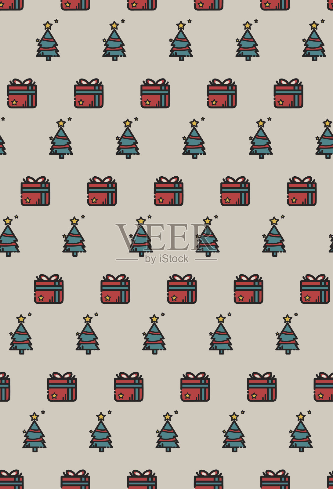 无缝圣诞包装纸。礼物与圣诞树矢量打印。插画图片素材
