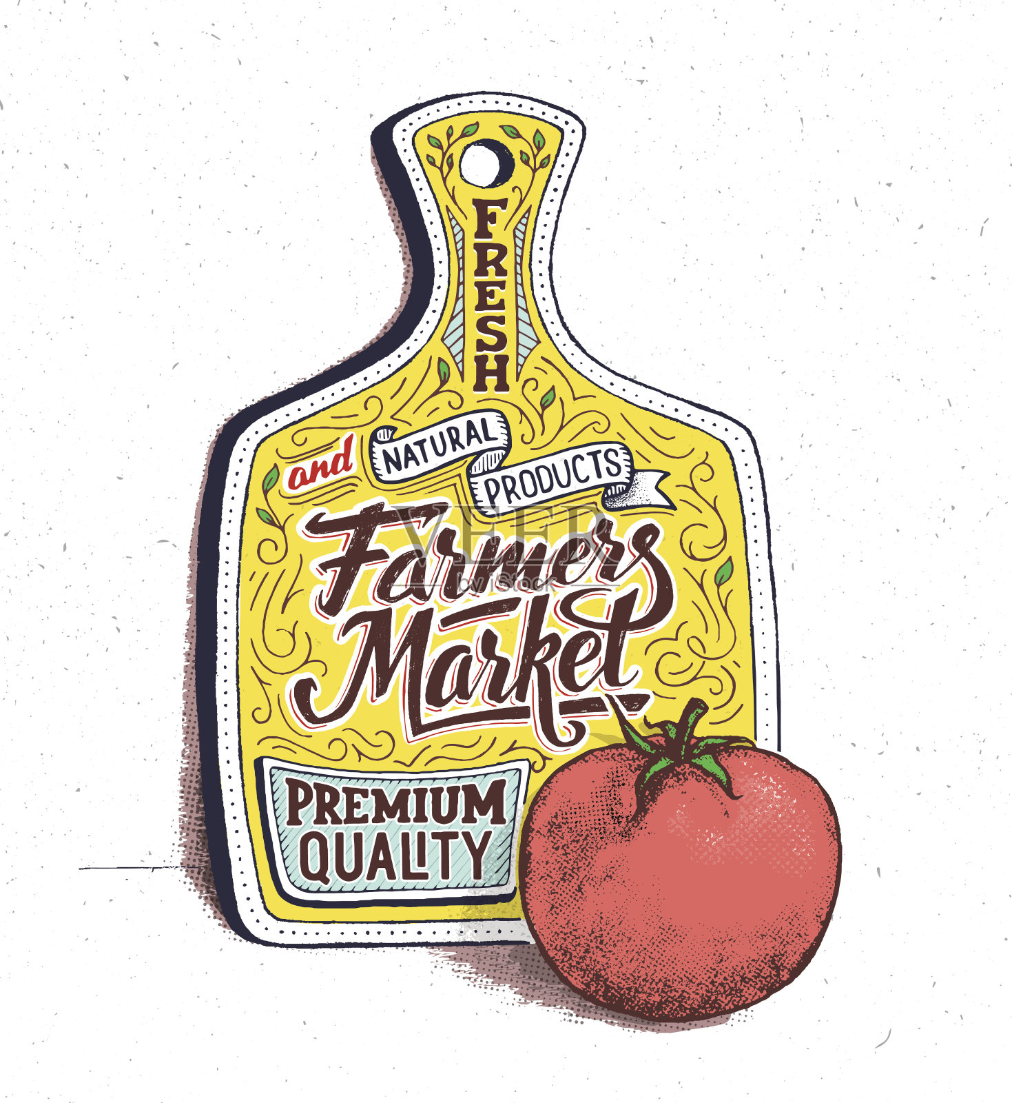 农贸市场手印。复古海报插画图片素材