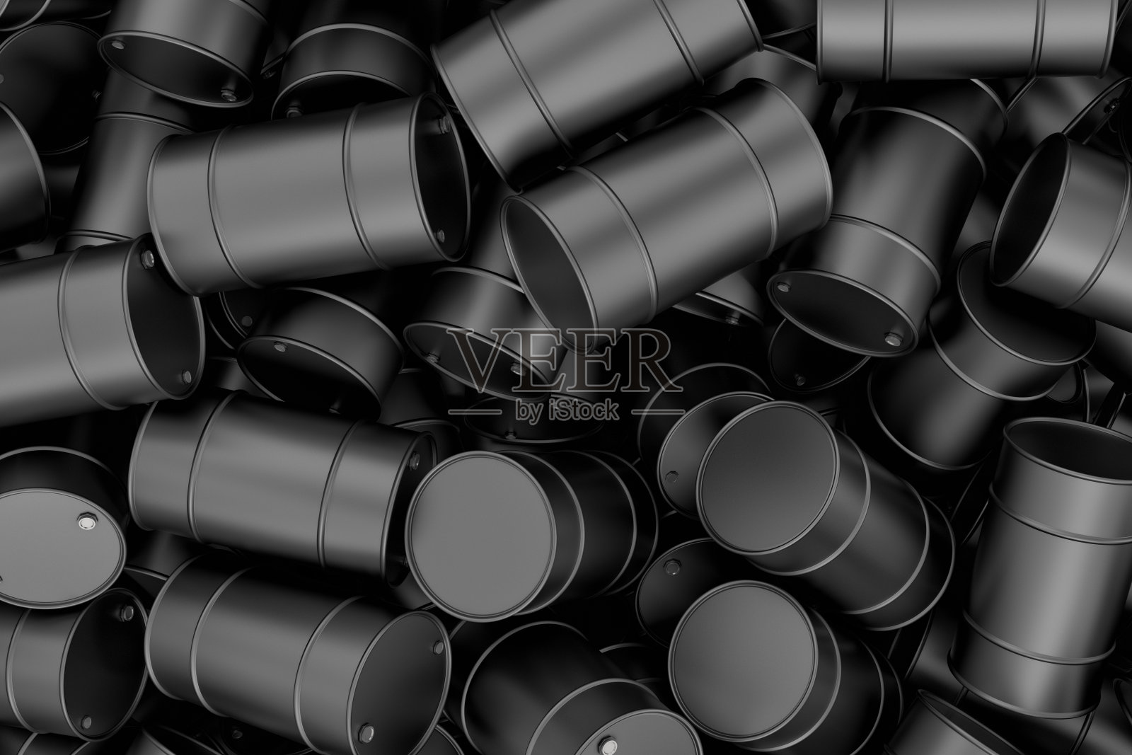 渲染了许多崭新闪亮的金属桶堆在上面照片摄影图片