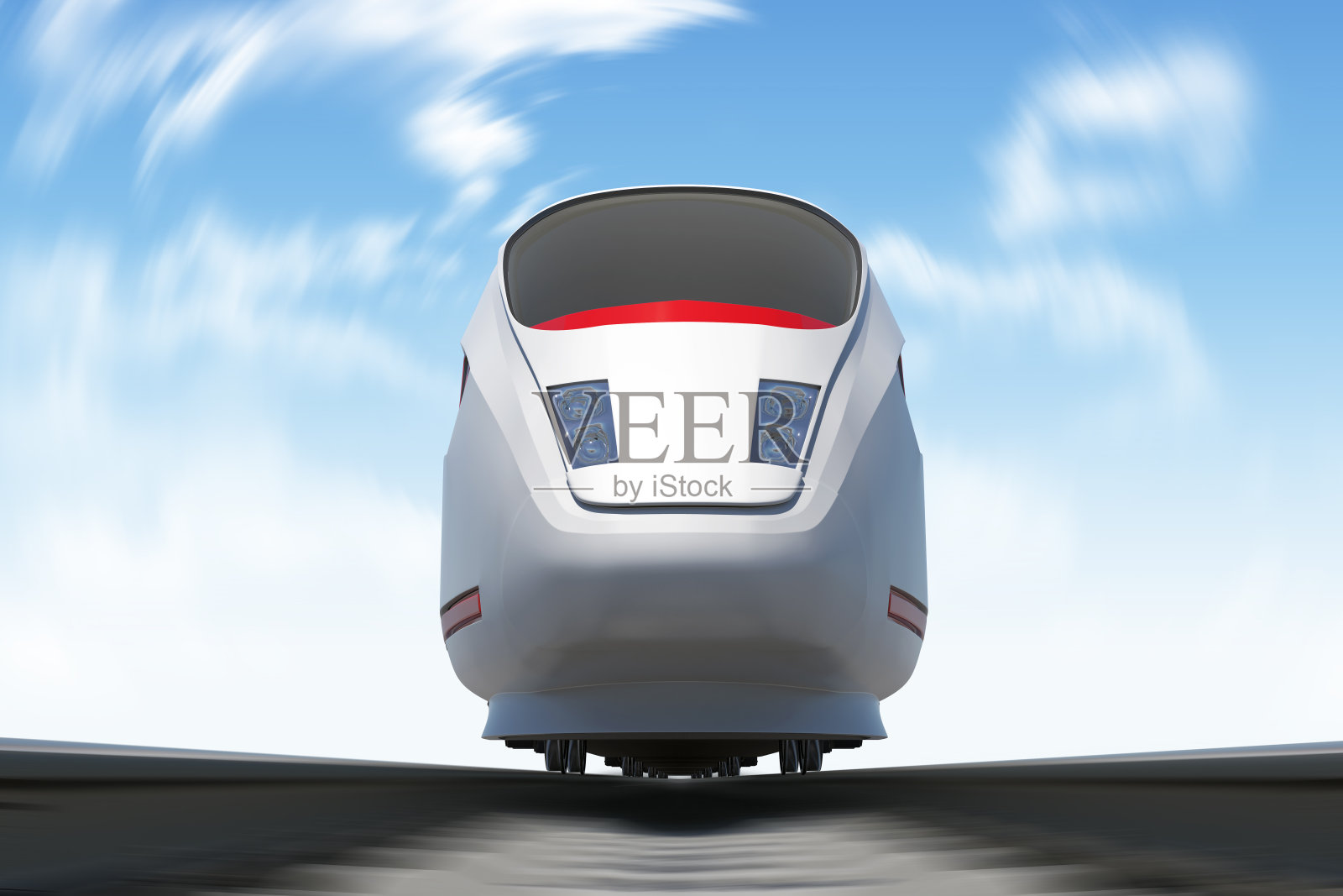 火车在铁轨上行驶,正面照片摄影图片