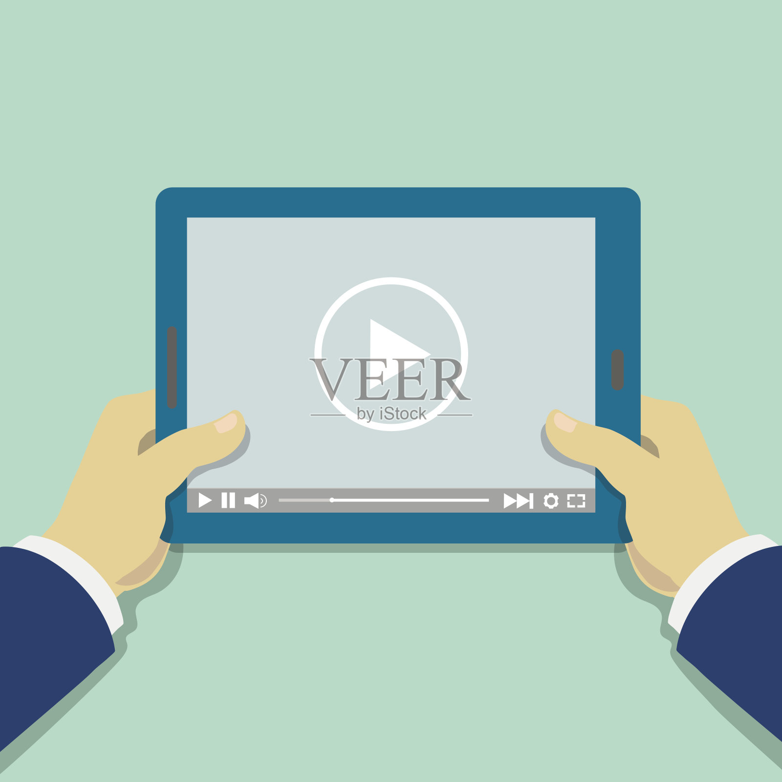 人手持平板电脑和视频播放器。媒体屏幕插画图片素材