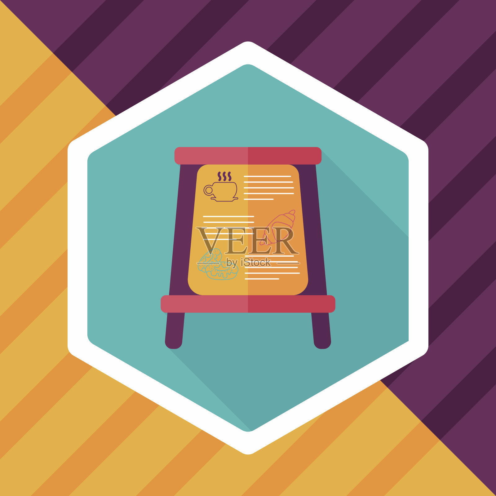 咖啡店标志与长阴影的平面图标,eps10插画图片素材