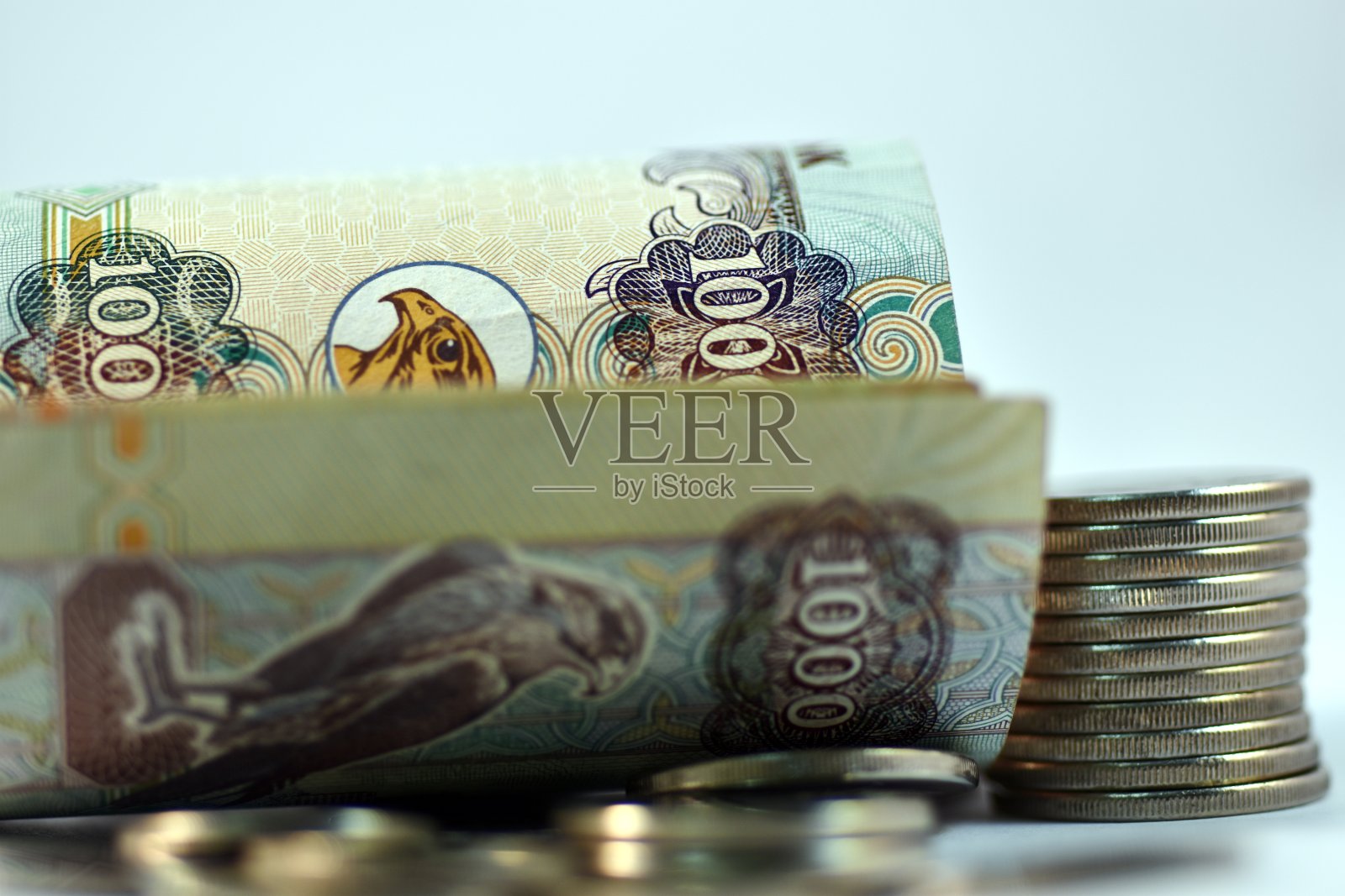 阿联酋迪拉姆纸币和硬币特写照片摄影图片