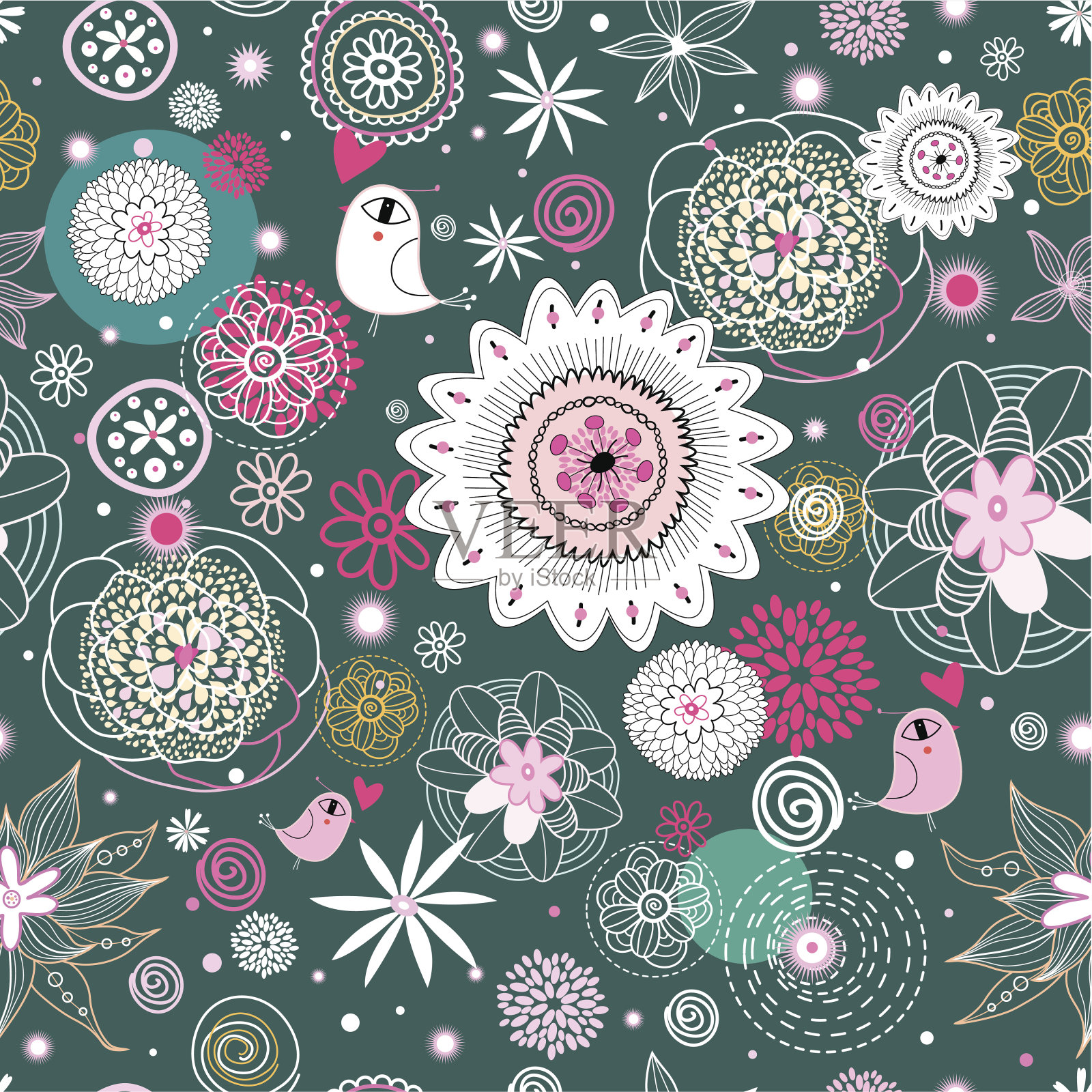 美丽的花鸟图案插画图片素材