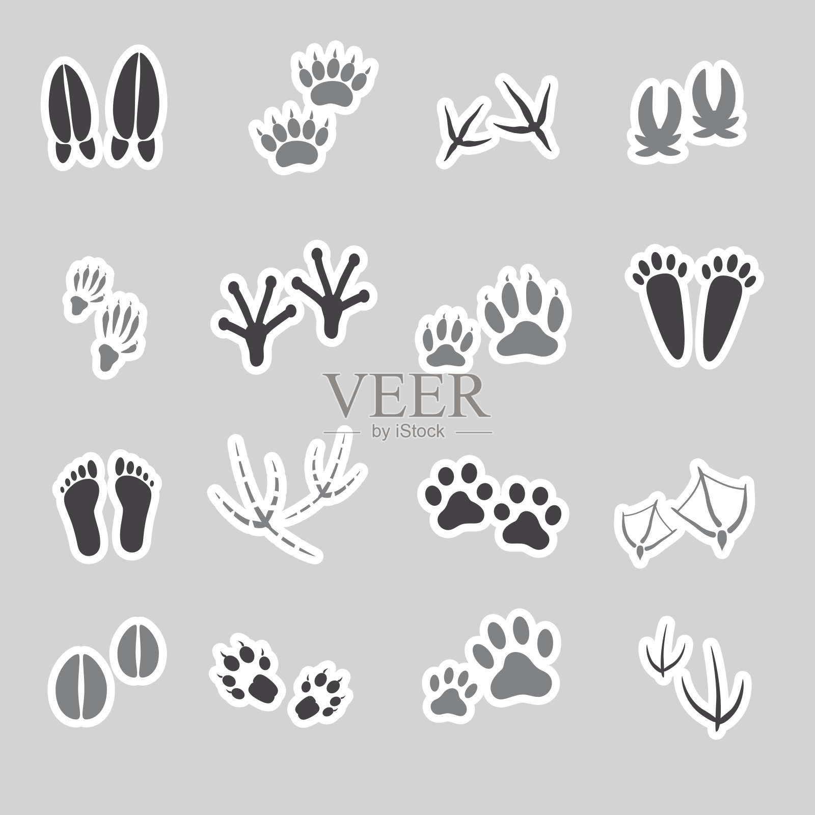 基本的动物脚印贴纸,第10集插画图片素材
