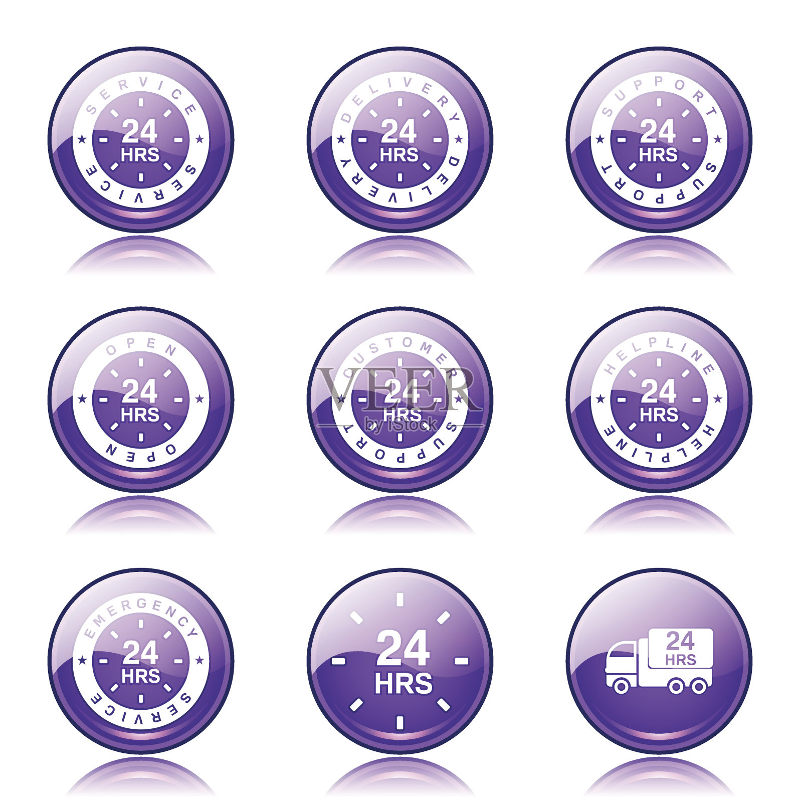 24小时服务紫色矢量按钮图标设计集图标素材