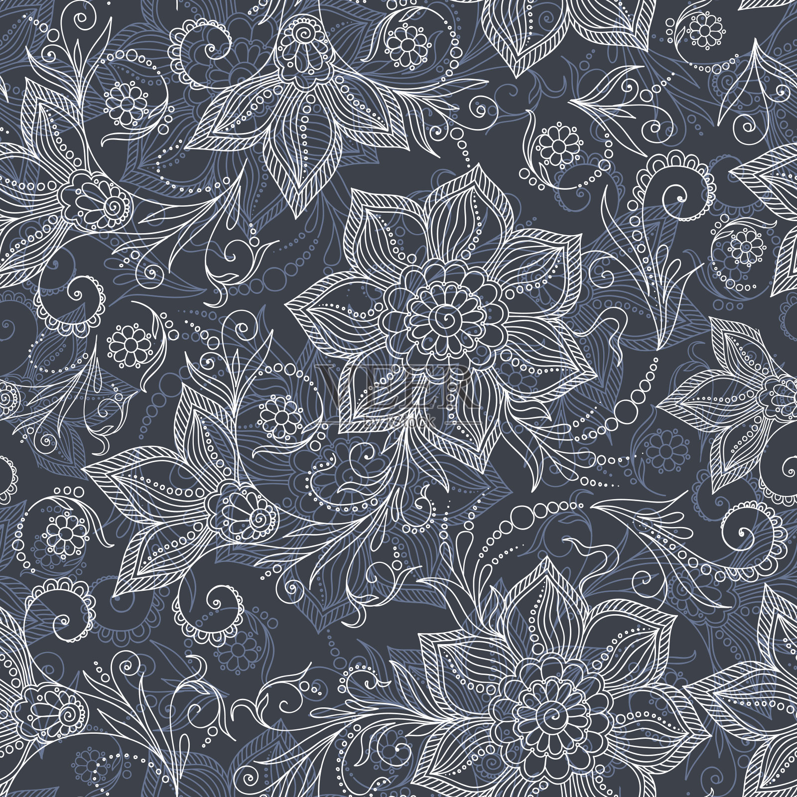 指甲花纹身无缝图案插画图片素材