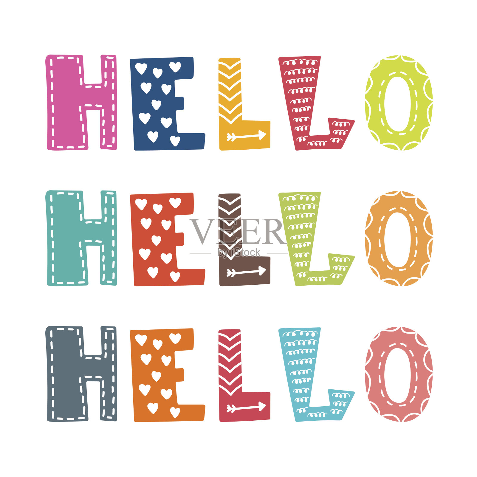 你好。手刻字插画图片素材