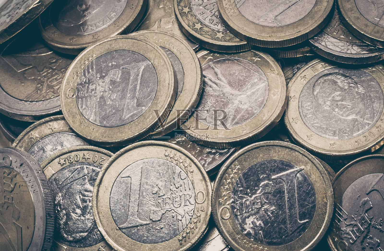 欧元铸币背景-欧洲货币。照片摄影图片