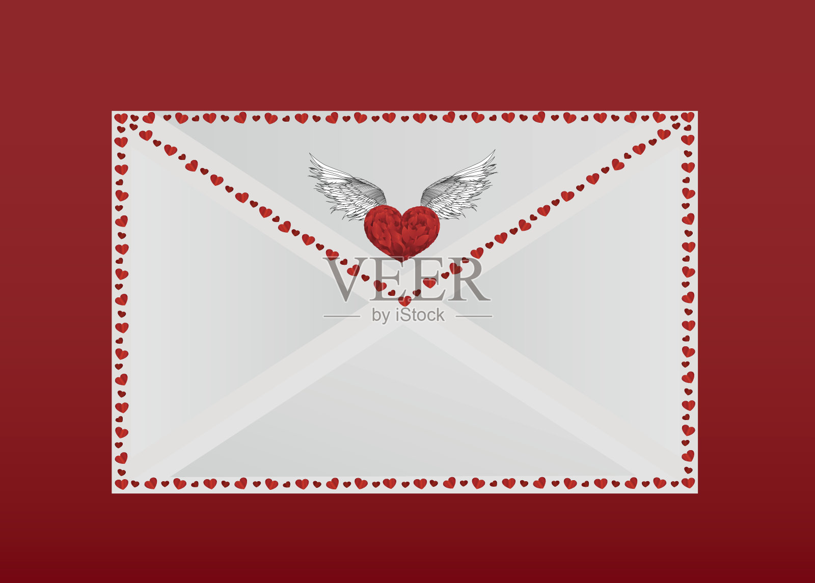 封闭的信封,外围有爱心。情人节。插画图片素材