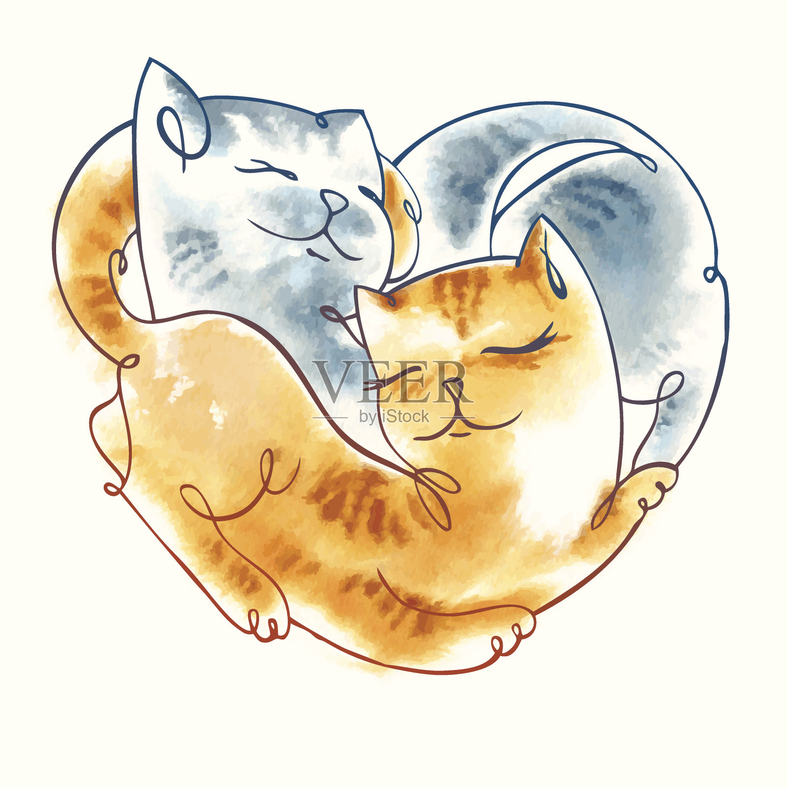 躺成心形的猫插画图片素材