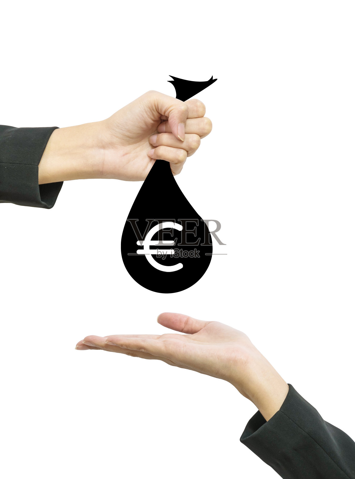 特写女子把钱袋递给另一只手照片摄影图片