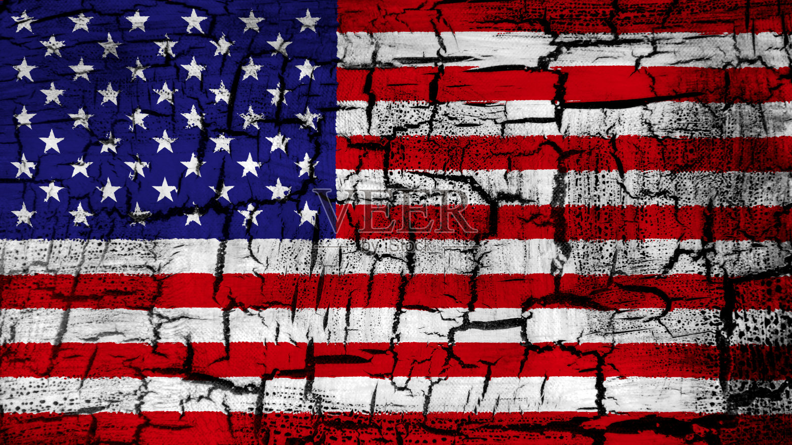 美利坚合众国的国旗被画在龟裂的地上。照片摄影图片