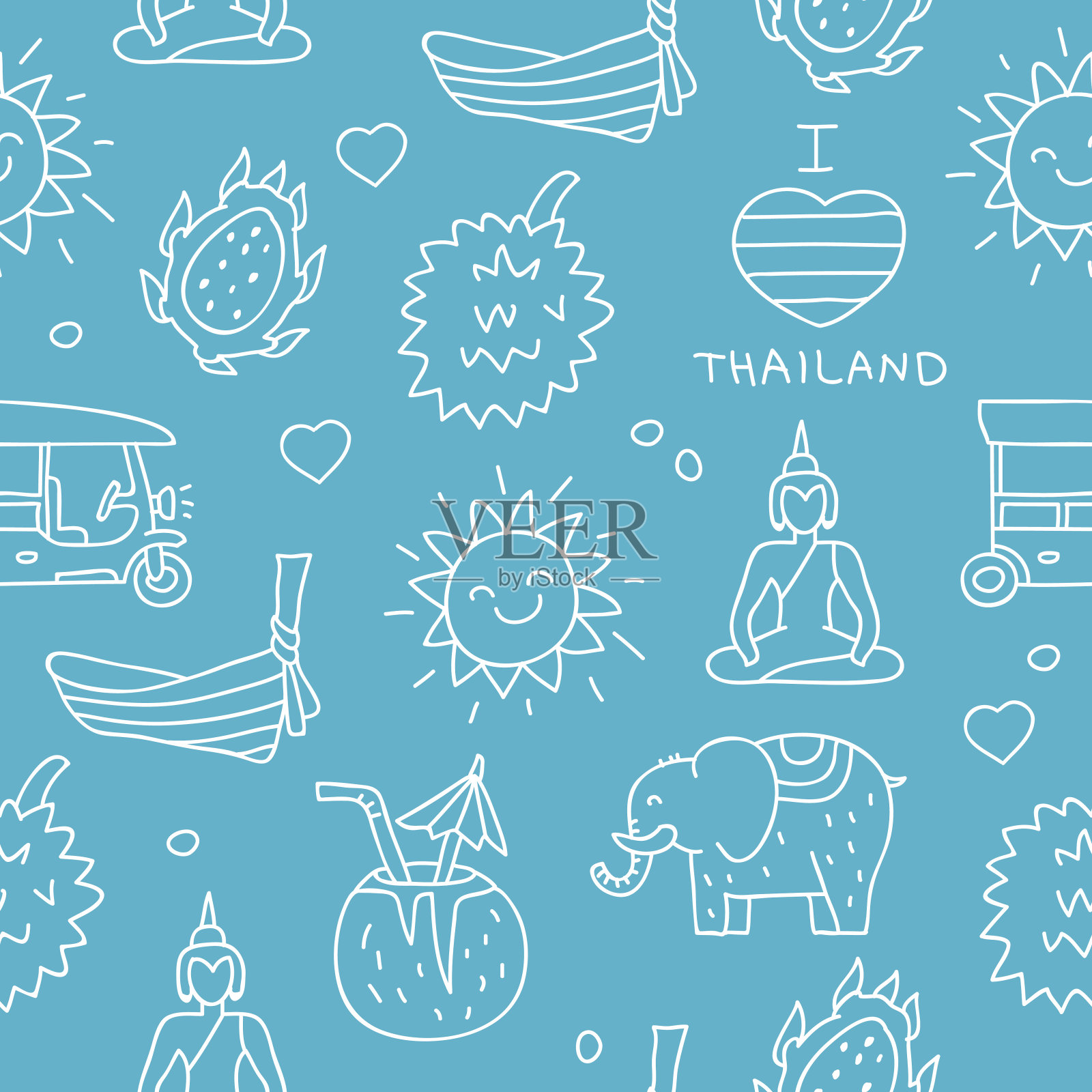 无缝矢量模式的泰国图标插画图片素材