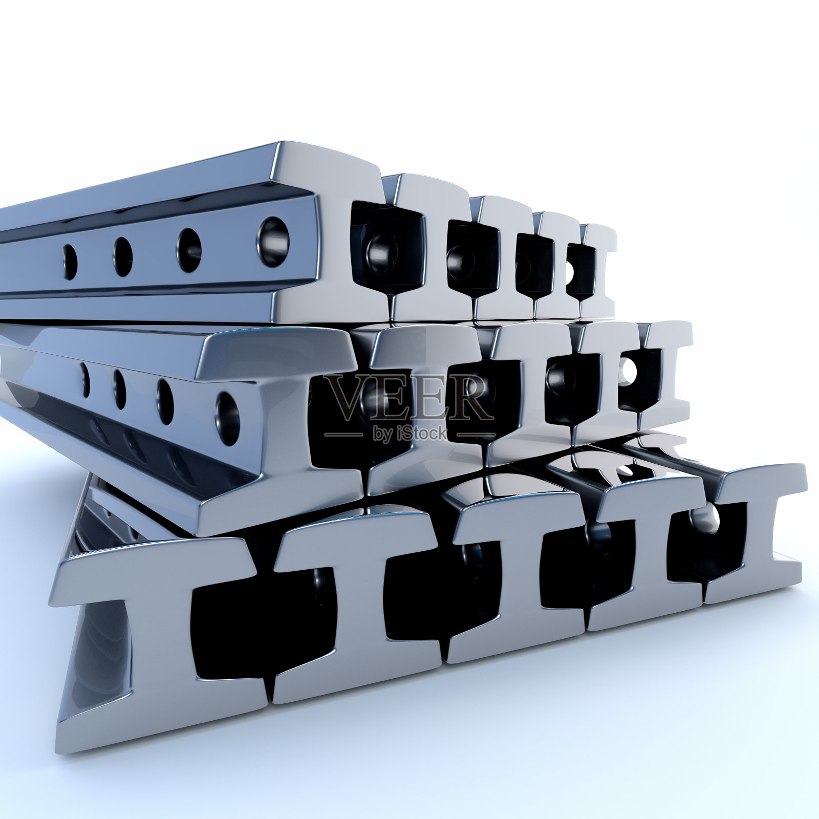 白色背景上的金属栏杆。三维演示照片摄影图片