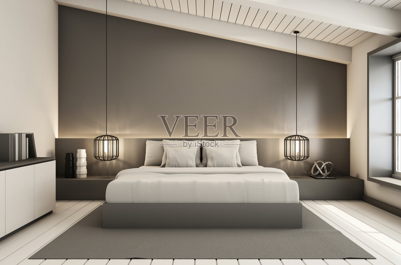 屋顶下的卧室室内设计现代&阁楼照片摄影图片