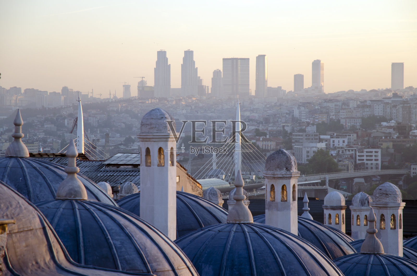 从花园看Suleymaniye清真寺伊斯坦布尔的日出景观照片摄影图片