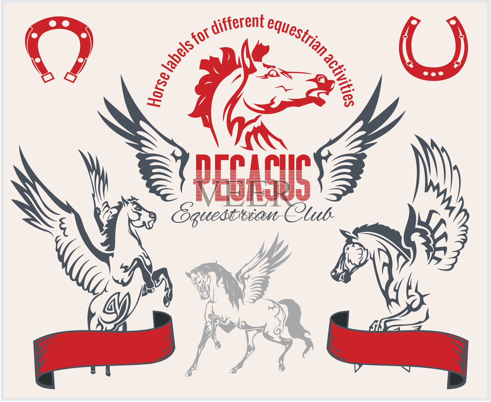 帕伽索斯和马复古的商标,徽章插画图片素材