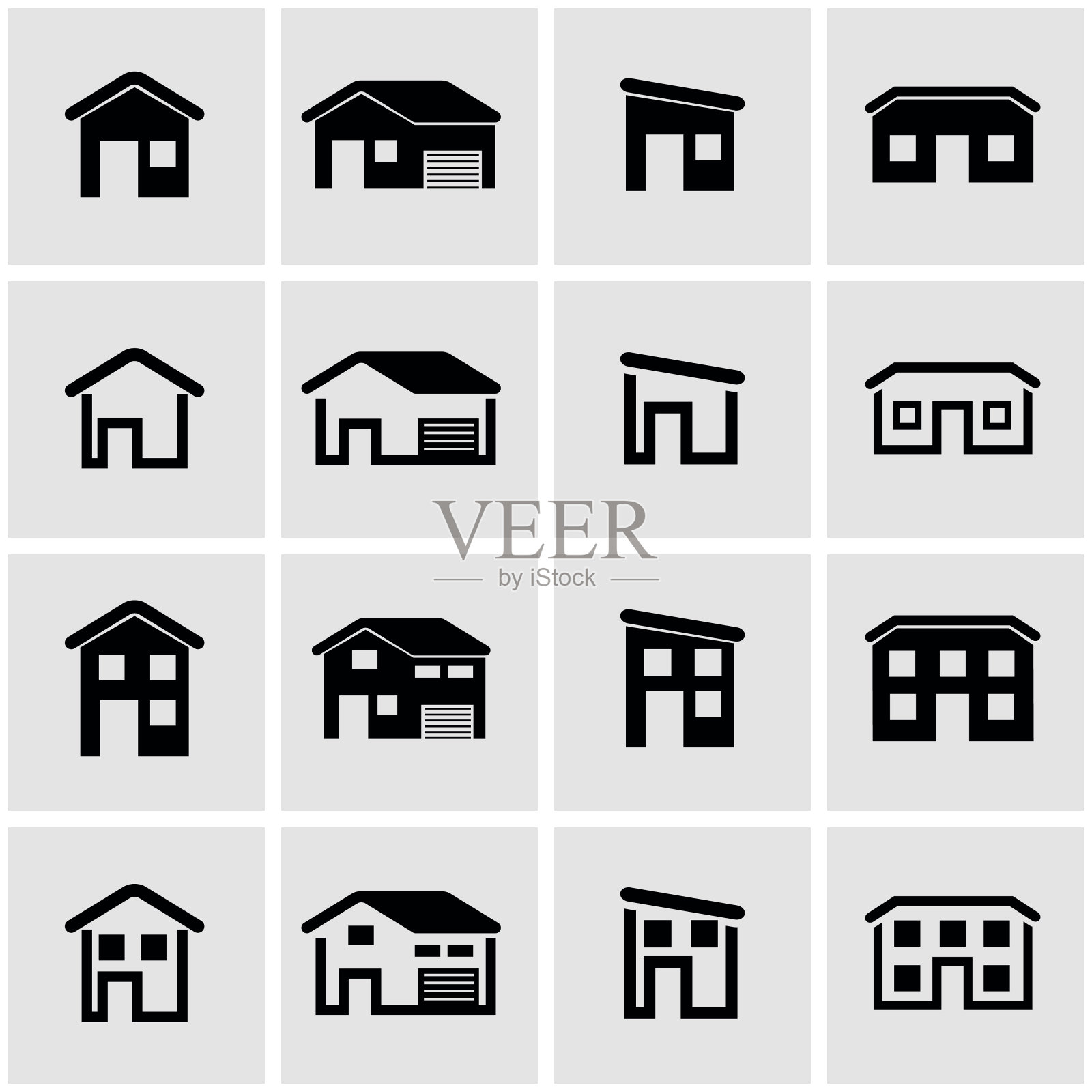 向量黑屋图标集图标素材