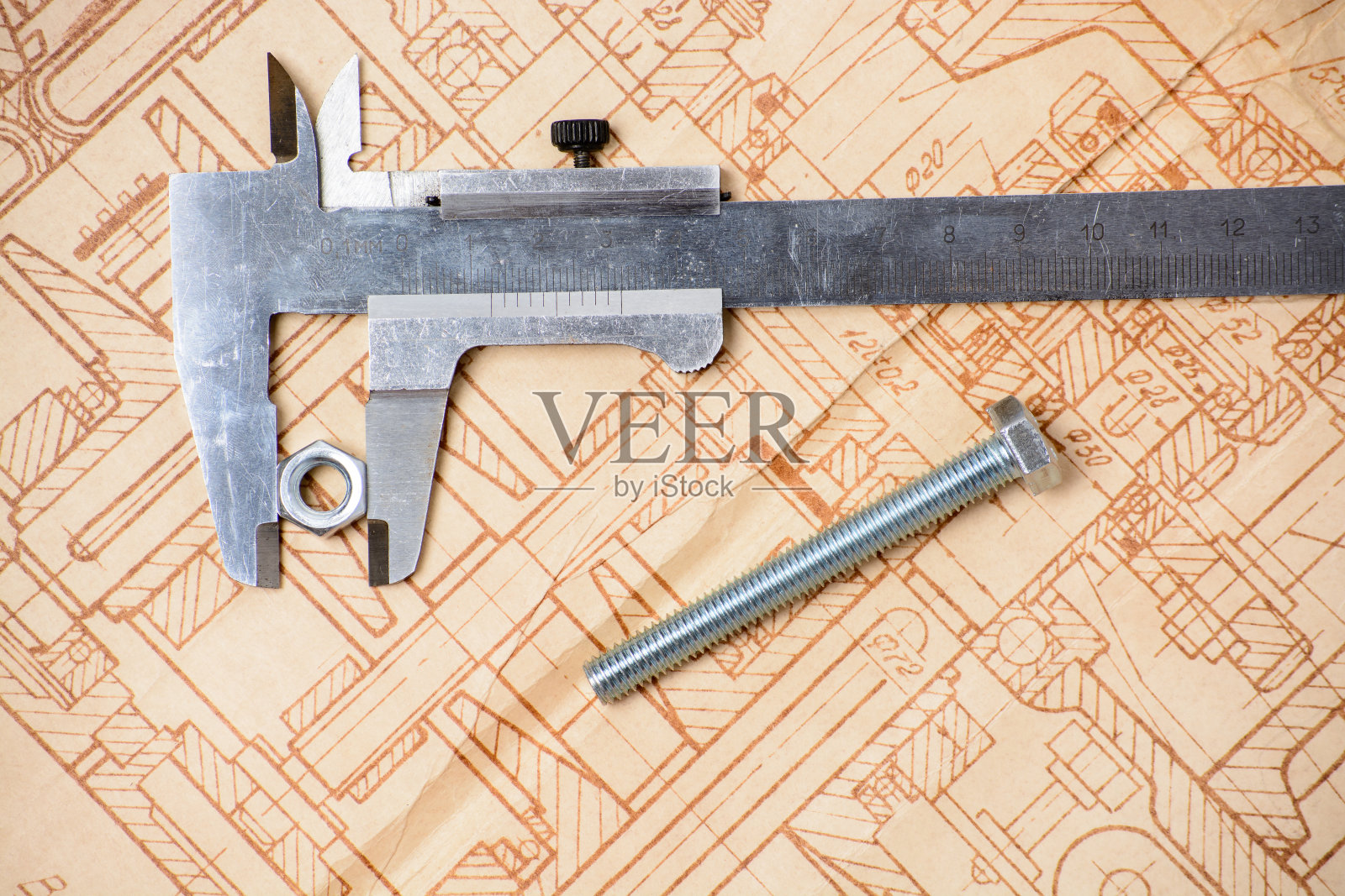 测量、绘图仪器和旧图纸照片摄影图片