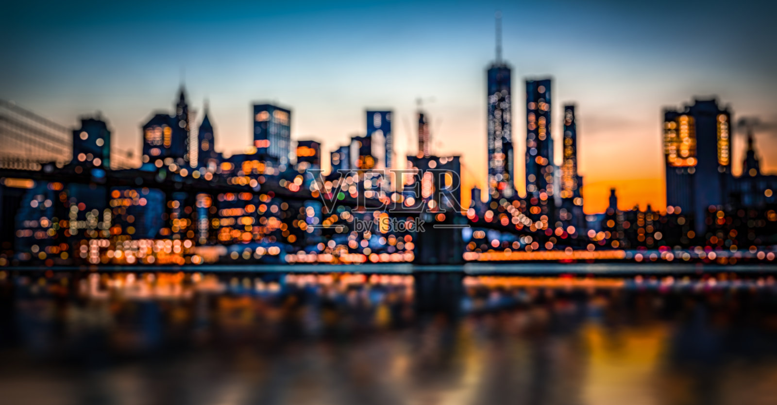 曼哈顿的天际线和布鲁克林大桥照片摄影图片