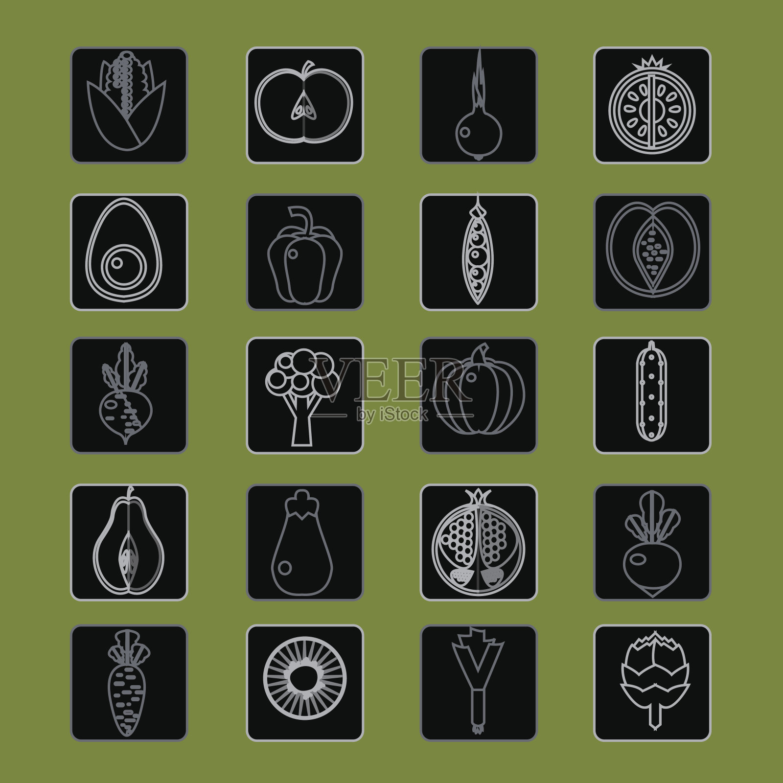 新鲜健康水果和蔬菜的病媒收集插画图片素材