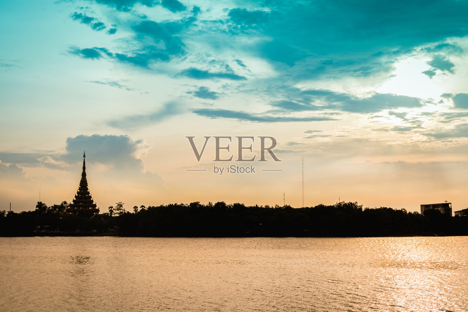 剪影寺庙泰国名字'Wat Nong Wang'照片摄影图片